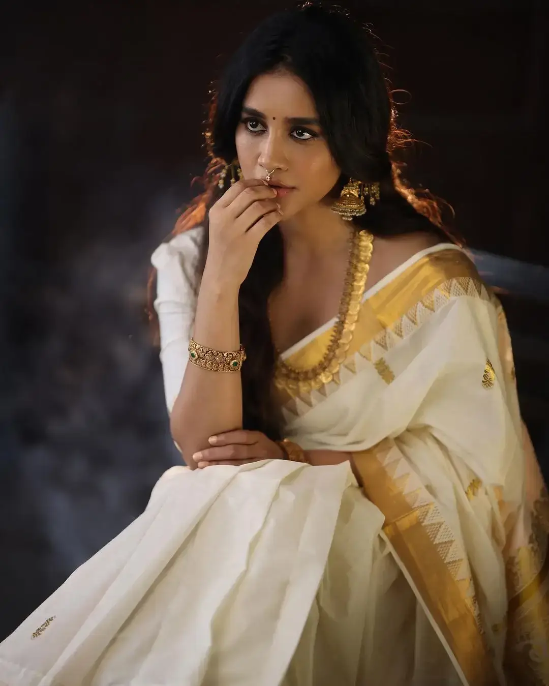 Indian Actress Nabha Natesh in Onam Special White Saree